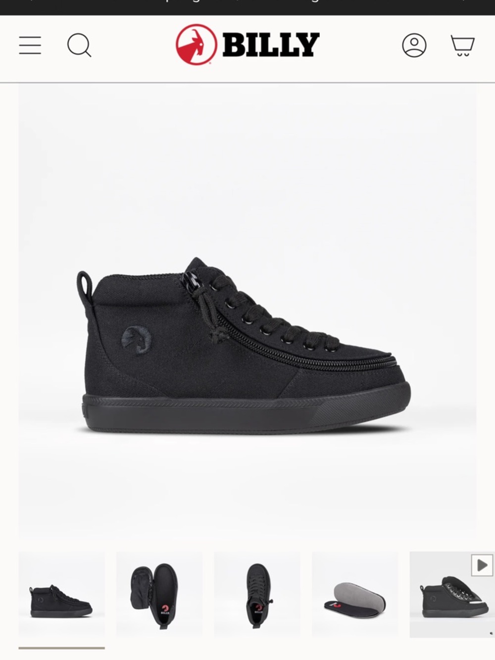 BILLY Kids' Mid-Top Zipper Sneaker - Black